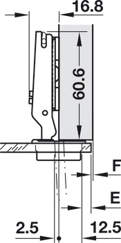 ヒンジ, Häfele Metalla 510 A/SM 94°､全カブセ取付、冷蔵庫ドア用